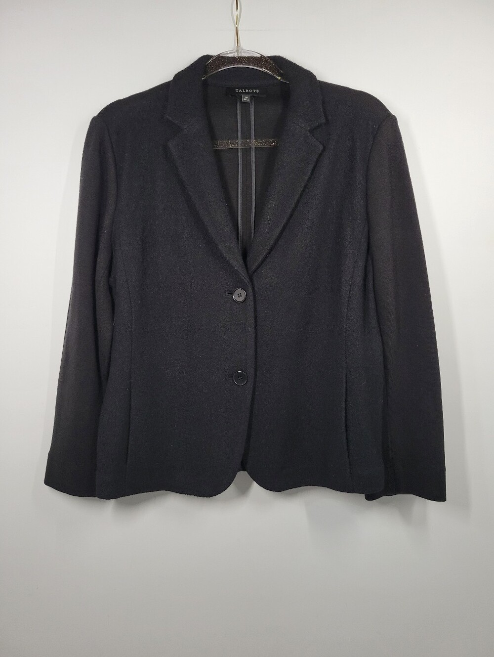 Talbots Black Wool Blend Button Blazer Jacket Pockets Women Size 14